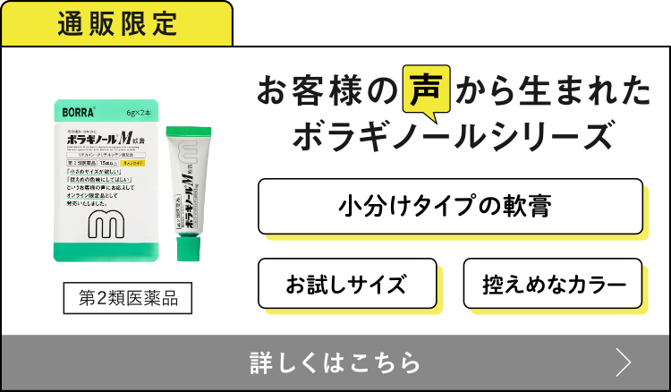 通販限定 お客様の声から生まれたボラギノールシリーズ 小分けタイプの軟膏・お試しサイズ・控えめなカラー 詳しくはこちら